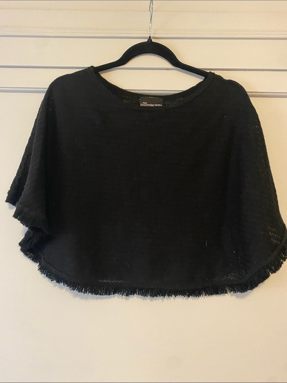 Vintage No Boundaries Black Fringe Cropped Poncho